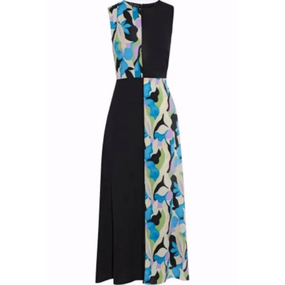 Diane Von Fusternberg Verona Black Paneled Printed Silk Blend Crepe Maxi Dress